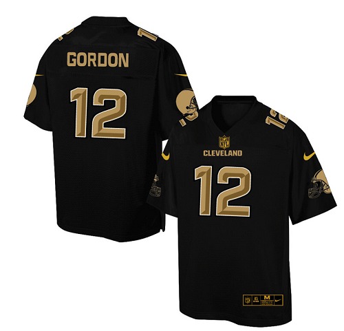 Men's Elite Josh Gordon Nike Jersey Black - #12 Pro Line Gold Collection NFL Cleveland Browns